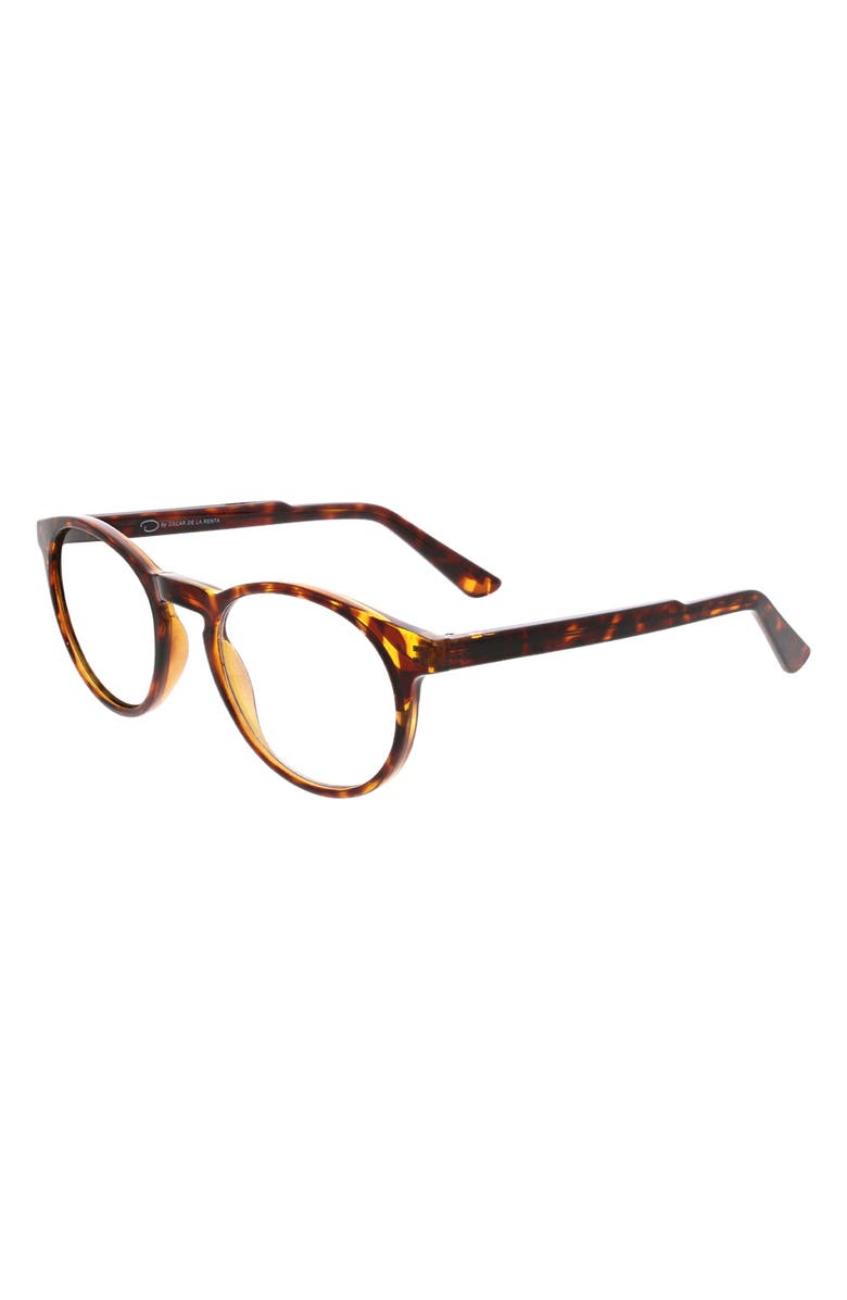 Oscar de la Renta 48mm Round Keyhole Blue Light Blocking Reading Glasses, Alternate, color, Tortoise