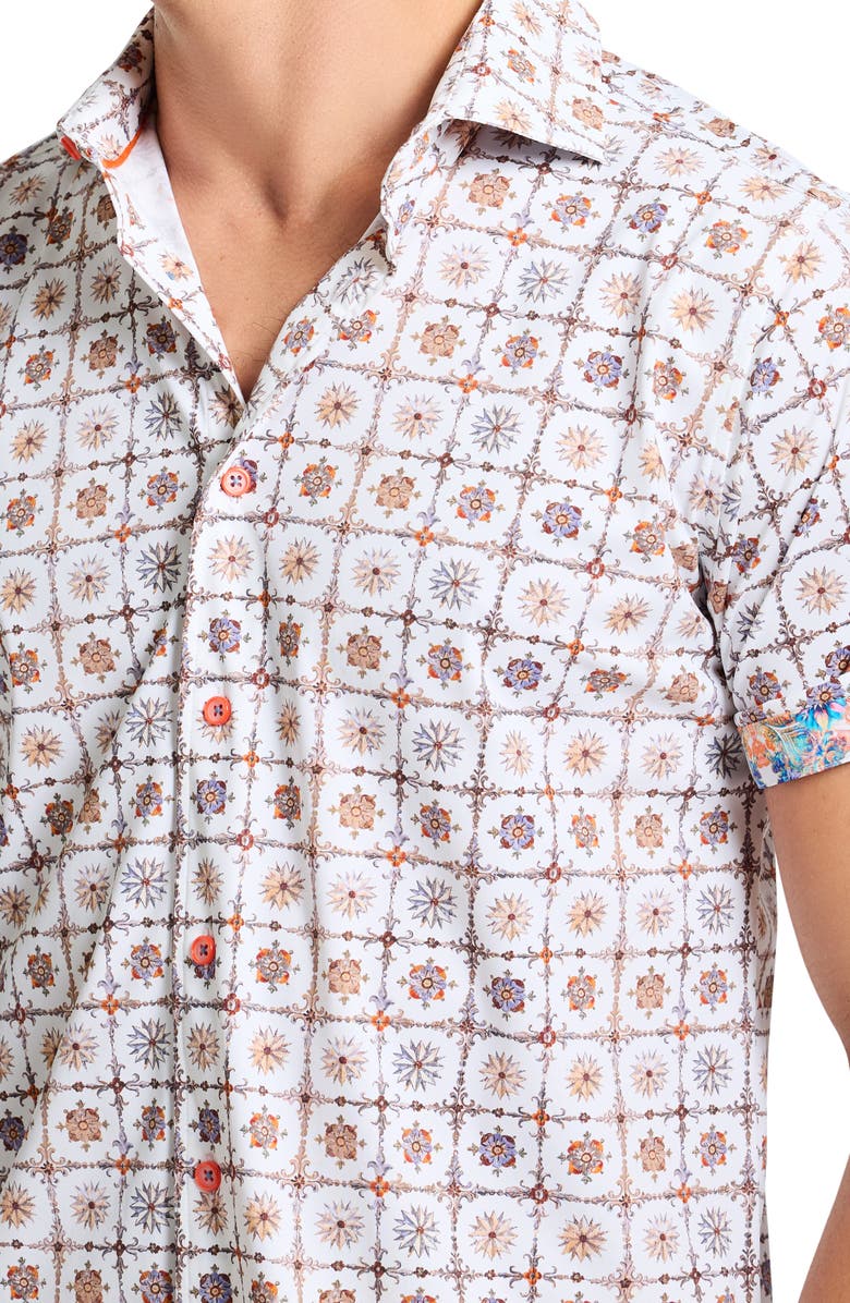 Robert Graham Kai Classic Fit Medallion Print Short Sleeve Knit Button-Up Shirt, Alternate, color, Multi