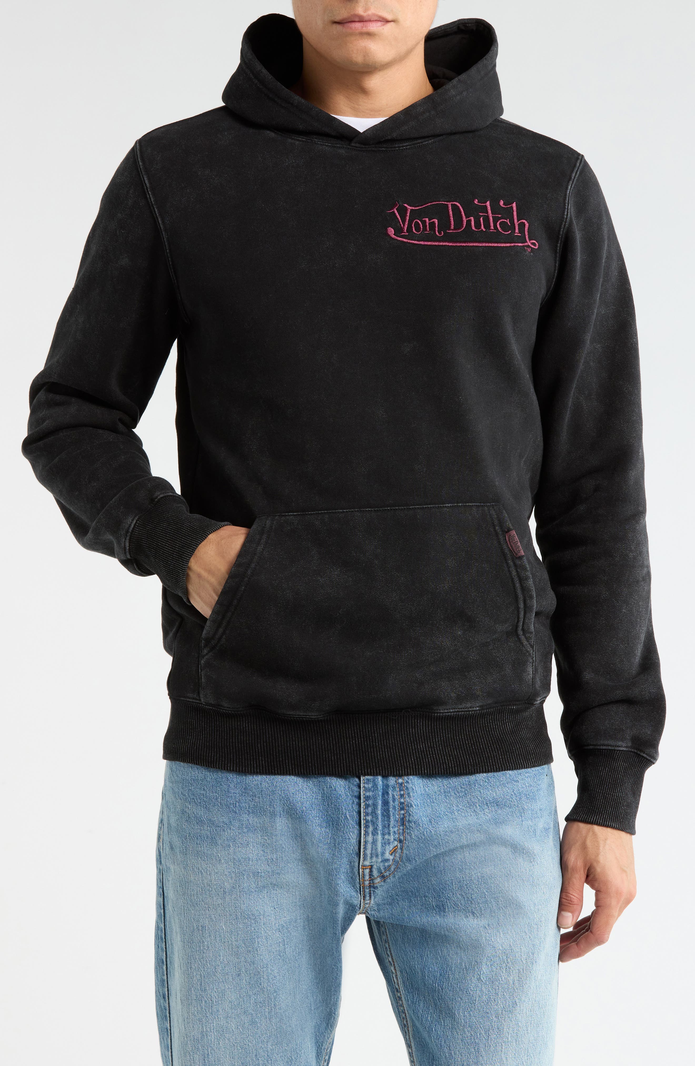 Von Dutch Logo Embroidered Fleece Pullover Hoodie