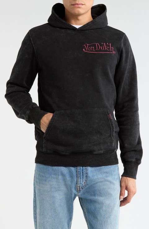 Embroidered Mineral Wash Fleece Graphic Hoodie