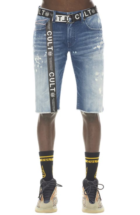 Belted Rocker Slim Fit Denim Shorts (Dune)