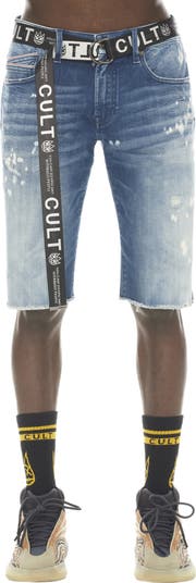 Belted Rocker Slim Fit Denim Shorts