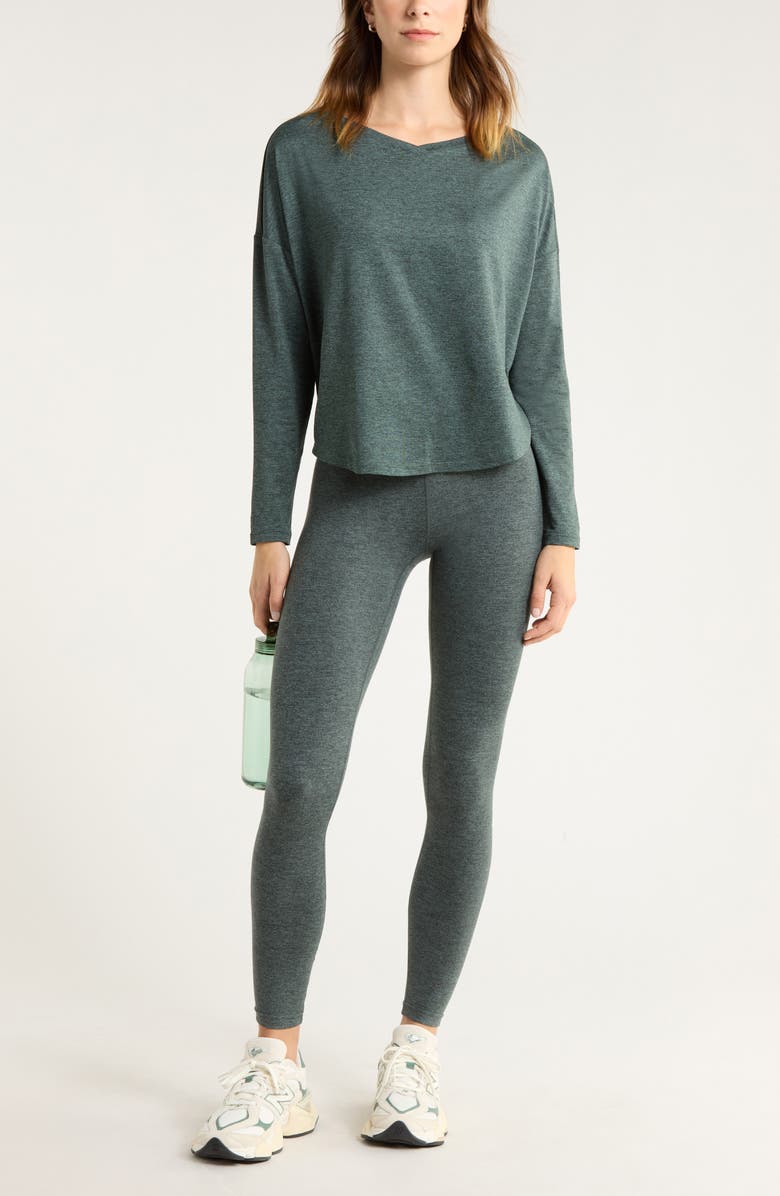 Zella Renew Mélange High Waist Leggings, Alternate, color, Green Duck Melange