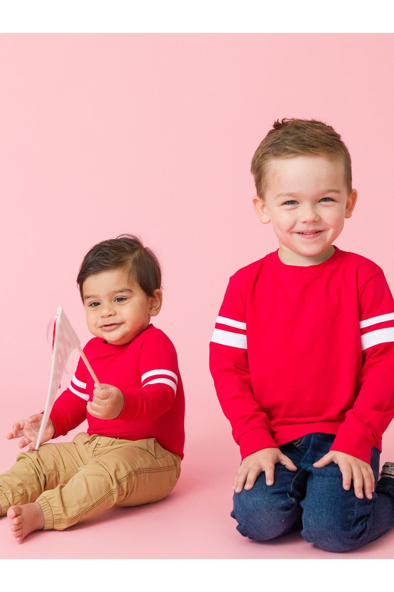 Baby Boys Racing Stripe Long Sleeve Bodysuit, Alternate, color, Red