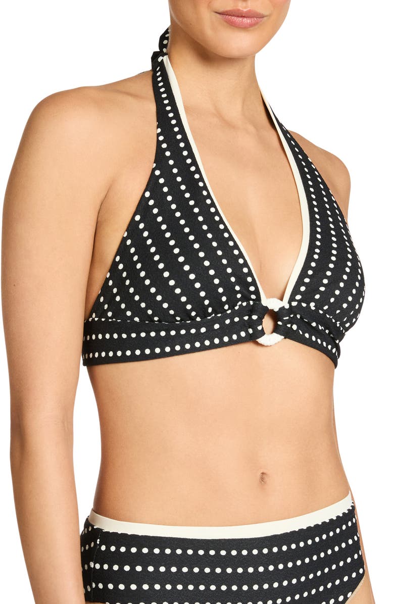 Robin Piccone Millie Halter Bikini Top, Alternate, color, Black/ Ecru