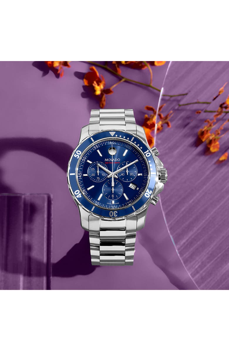 Movado 'Series 800' Chronograph Bracelet Watch, 42mm, Alternate, color, Silver/ Blue/ Silver