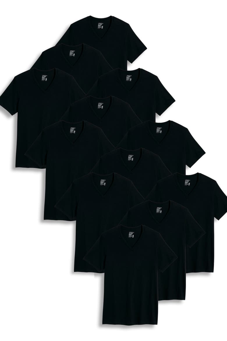 Men's 100% Cotton Classic V-neck Undershirt - 12 Pack, Main, color, Black