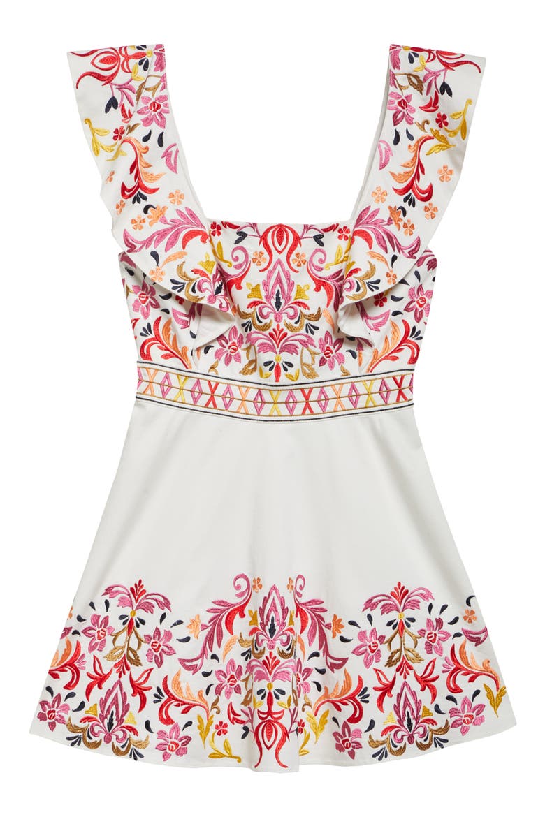 Ana Placed Embroidery Stretch Cotton Minidress, Alternate, color, WHITE PLAYA