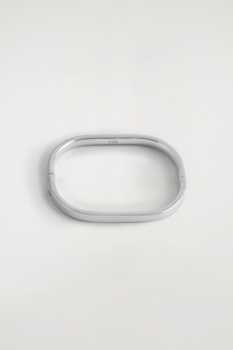 Curved Rectangular Bangle, Alternate, color, SILVER