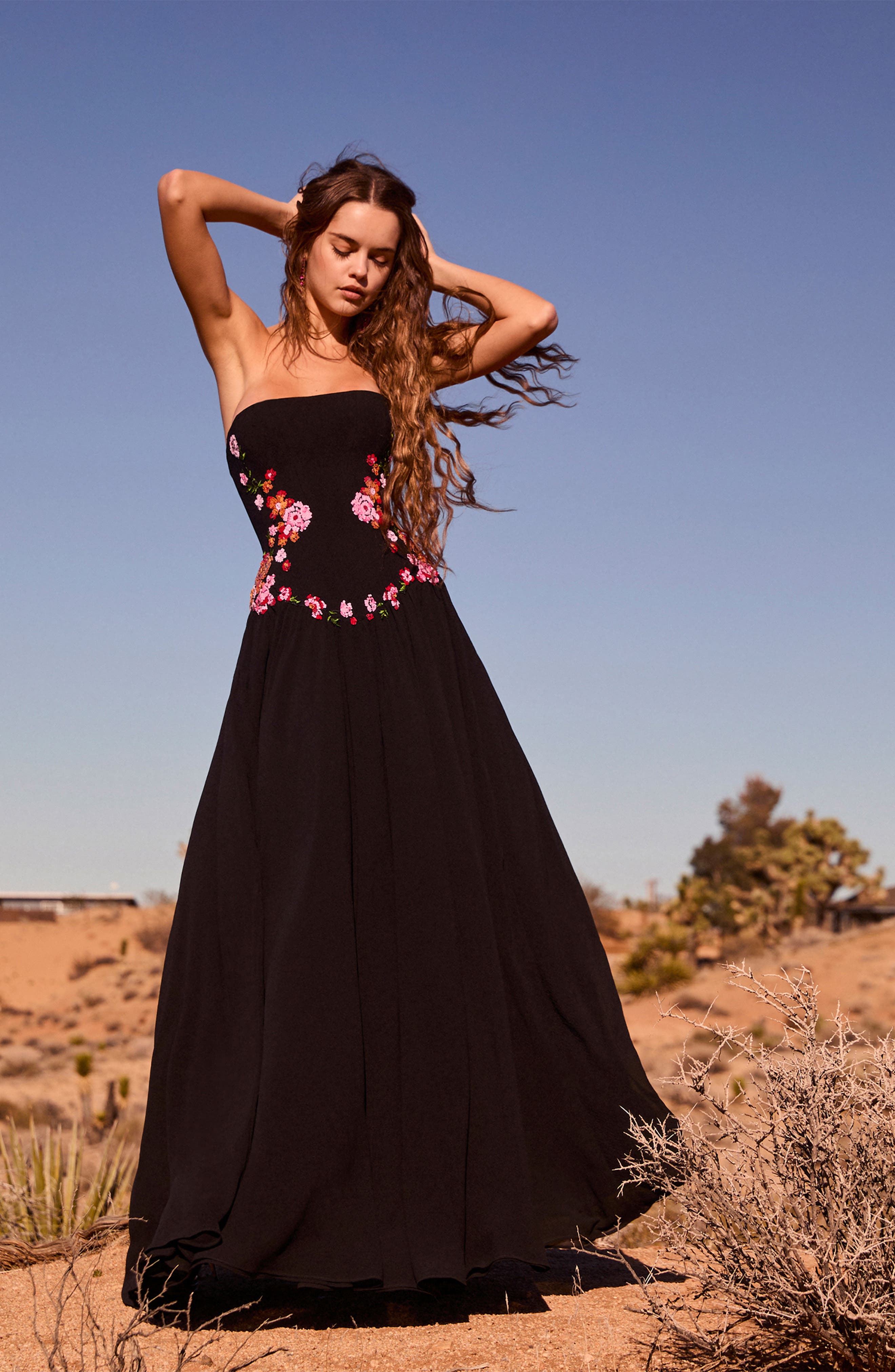 HELSI Caroline Floral Appliqué Strapless Maxi Dress (Women