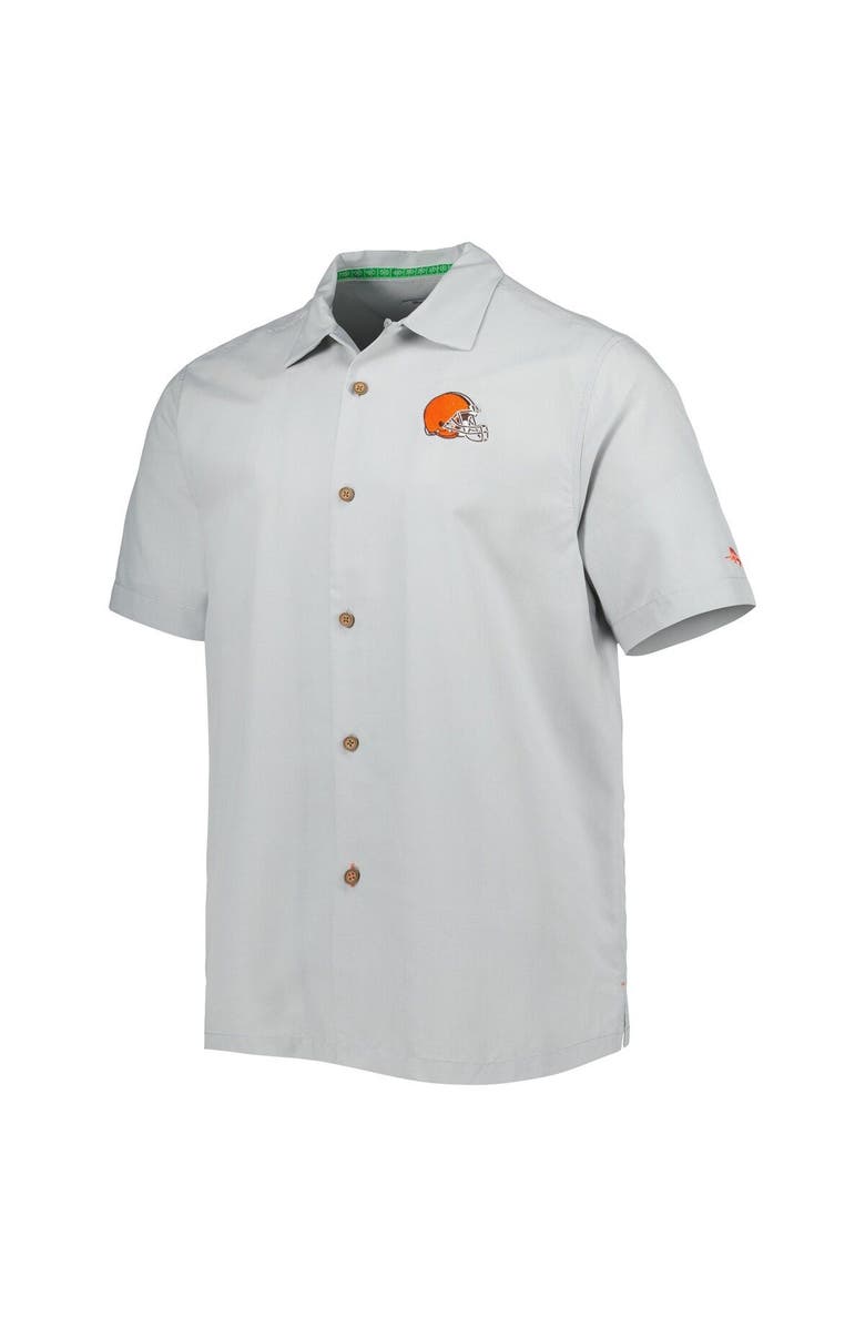 Tommy Bahama Men's Tommy Bahama Gray Cleveland Browns Coconut Point Frondly Fan Camp IslandZone Button-Up Shirt, Alternate, color, Gray