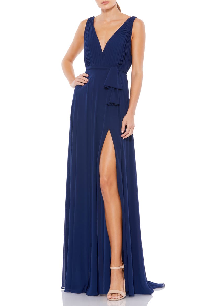 Sleeveless V-Neck Chiffon Gown, Main, color, MIDNIGHT