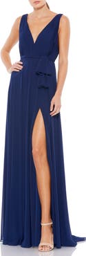Ieena for Mac Duggal Sleeveless V-Neck Chiffon Gown