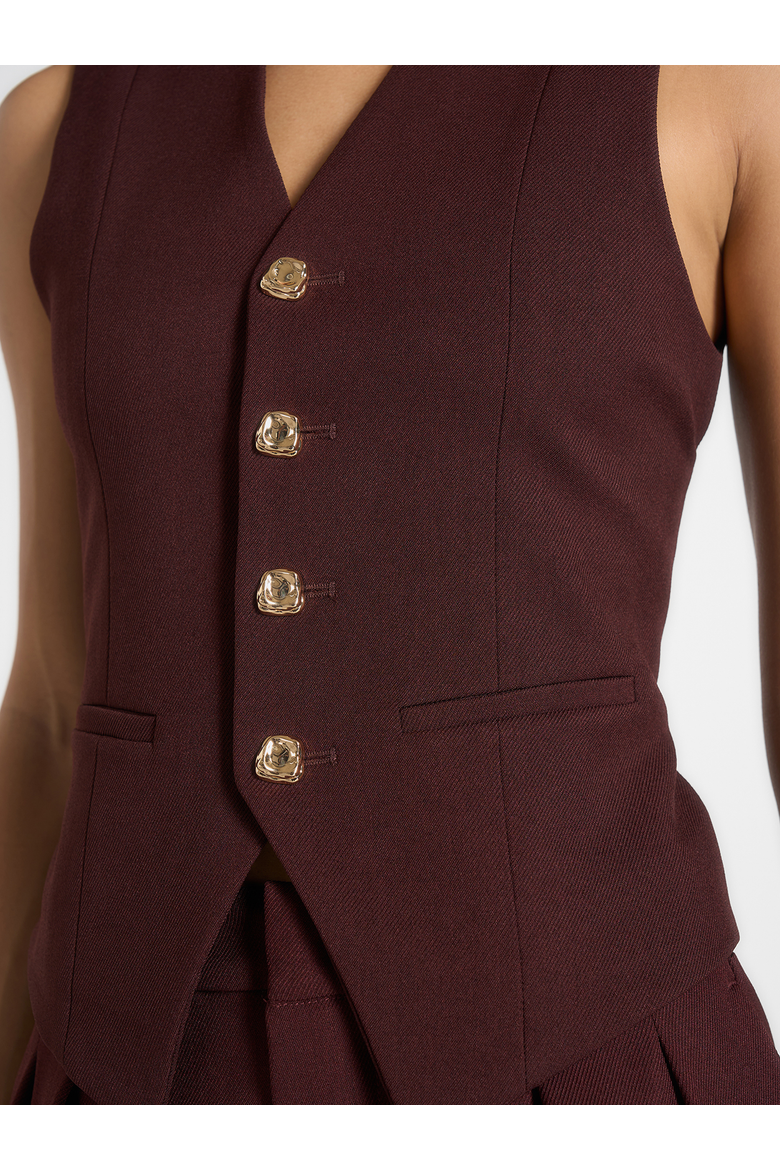 Christine Structured Cinch Waistcoat, Alternate, color, Wine Red