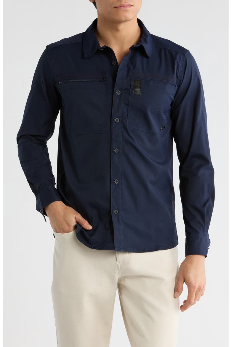 Water Resistant Technical Button-Up Shirt, Main, color, NAVY