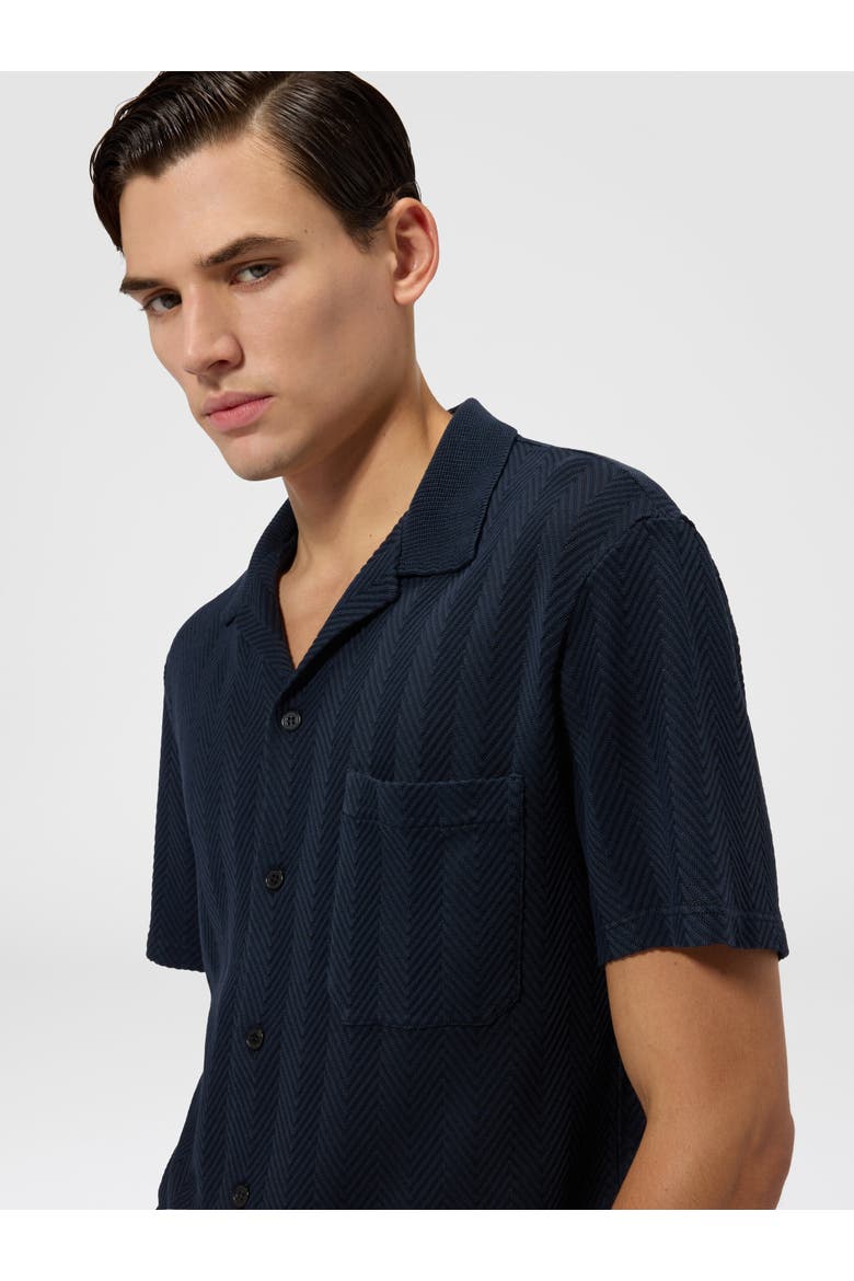 Tone-on-tone Chevron Cotton And Viscose Bowling Shirt, Alternate, color, Blue