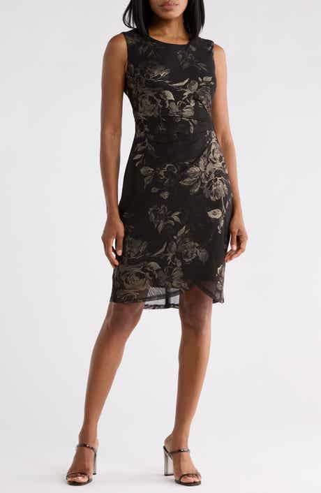Metallic Floral Faux Wrap Dress