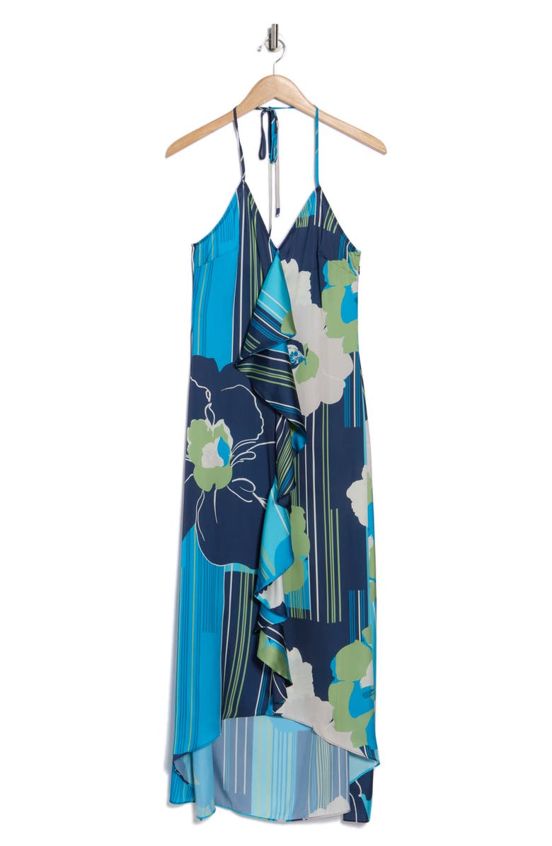 Ramy Brook Jeanette Floral Ruffle Detail Satin Slipdress, Alternate, color, Spring Navy Amore
