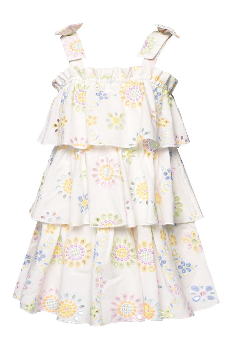 Kids' Embroidered Tiered Dress, Alternate, color, WHITE MULTI