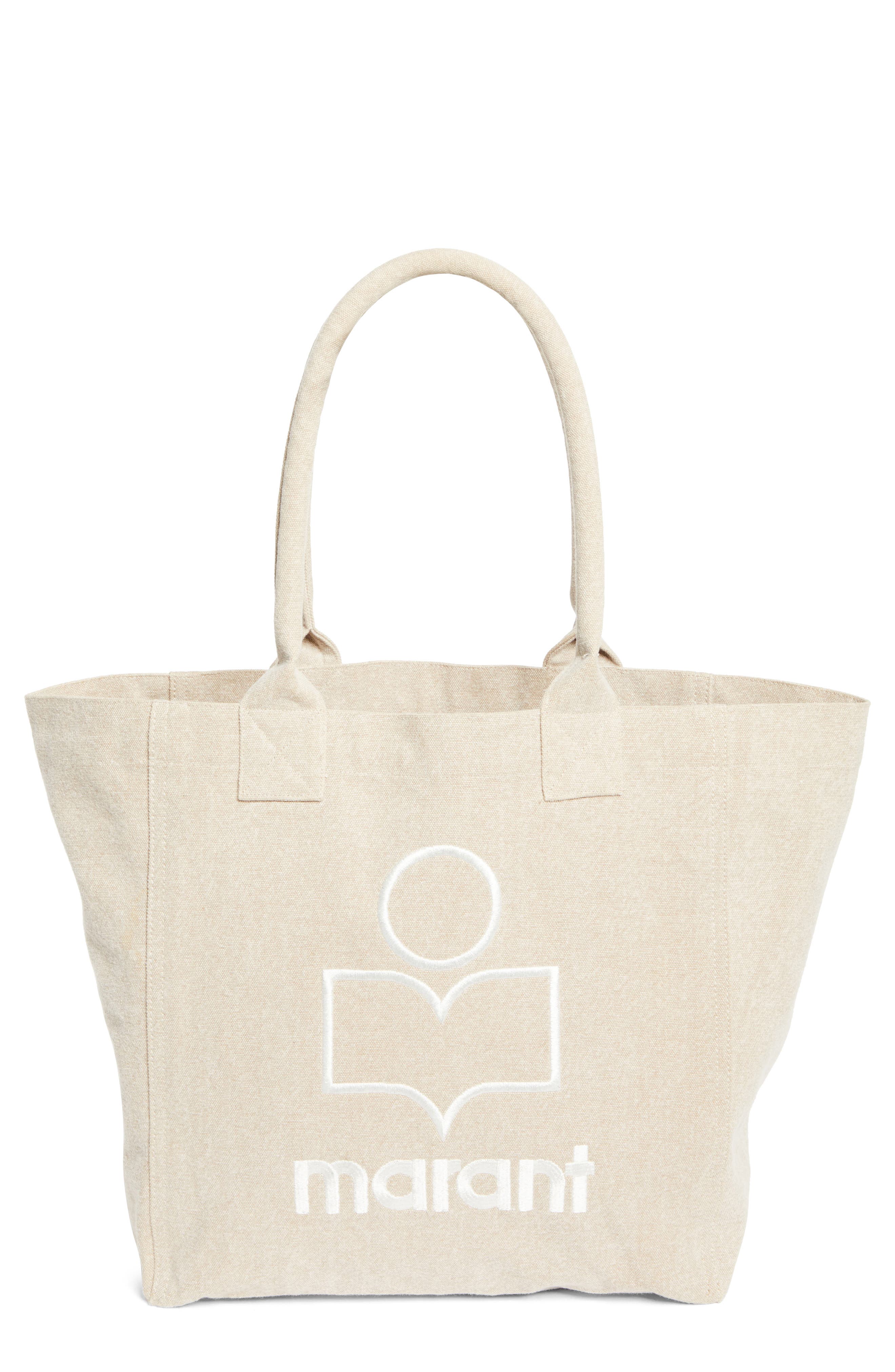 Isabel Marant Small Yenky Embroidered Logo Tote, Main, color, Beige
