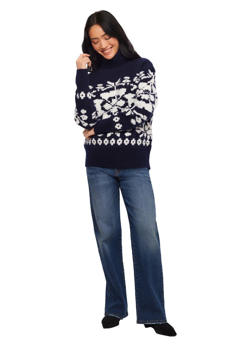 Jacquard Turtleneck Sweater, Alternate, color, CREAM W/ NAVY