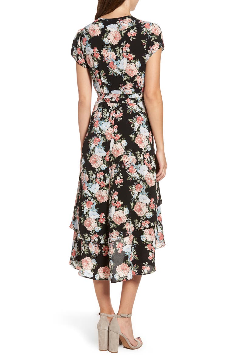 Oleander Wrap Midi Dress, Alternate, color, BLACK BOUQUET