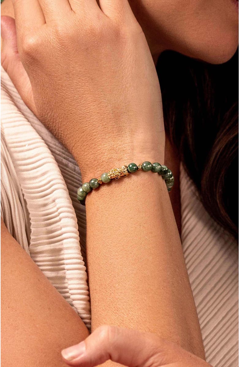 Karma and Luck Jade Gold Plated Dragon Charm Feng Shui Bracelet - Untamed Spirit, Alternate, color, Green/Gold
