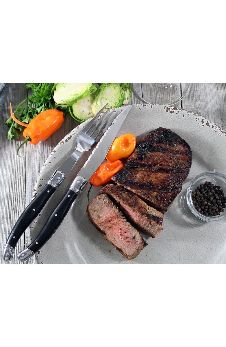 FRENCH HOME 8-Piece Laguiole Faux Onyx Steak Knife & Fork Set, Alternate, color, Black