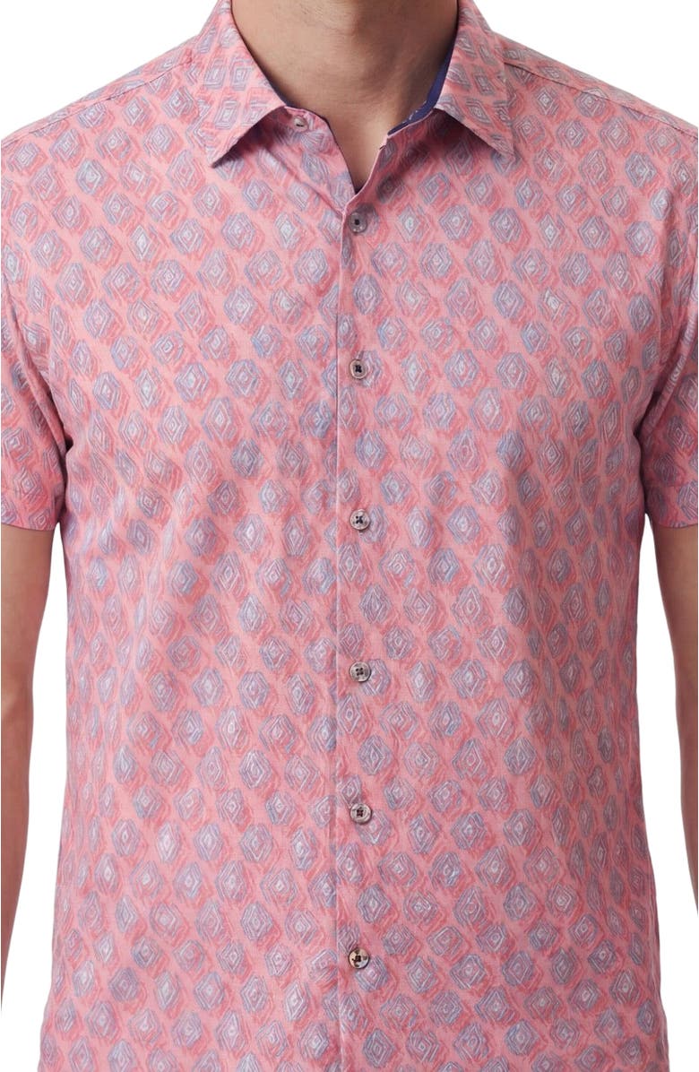 Lords of Harlech Mud Geo Mens Merino Wool Shirt, Alternate, color, Mud Geo Coral