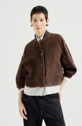 Brunello Cucinelli Couture suede outerwear jacket with monili