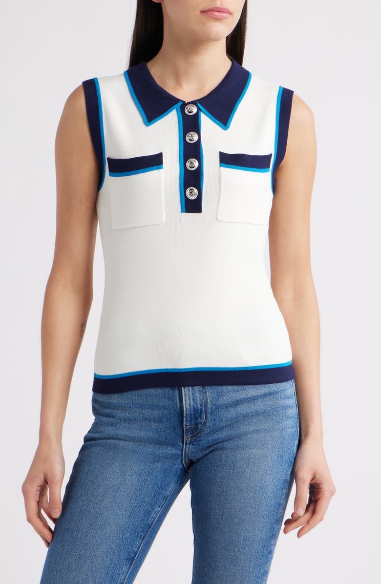 ZOE AND CLAIRE Tipped Sleeveless Polo Sweater, Main, color,