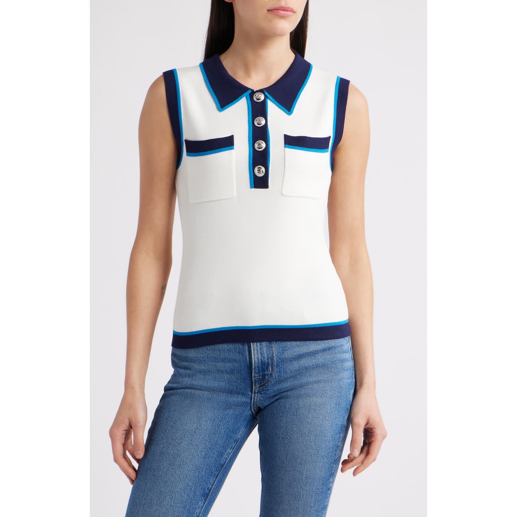Shop Zoe And Claire Tipped Sleeveless Polo Sweater