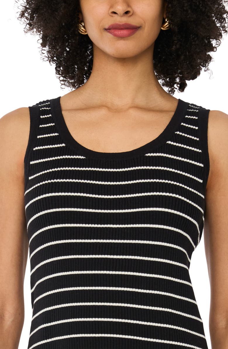 Vince Camuto Stripe Cotton Rib Tank, Alternate, color, Rich Black