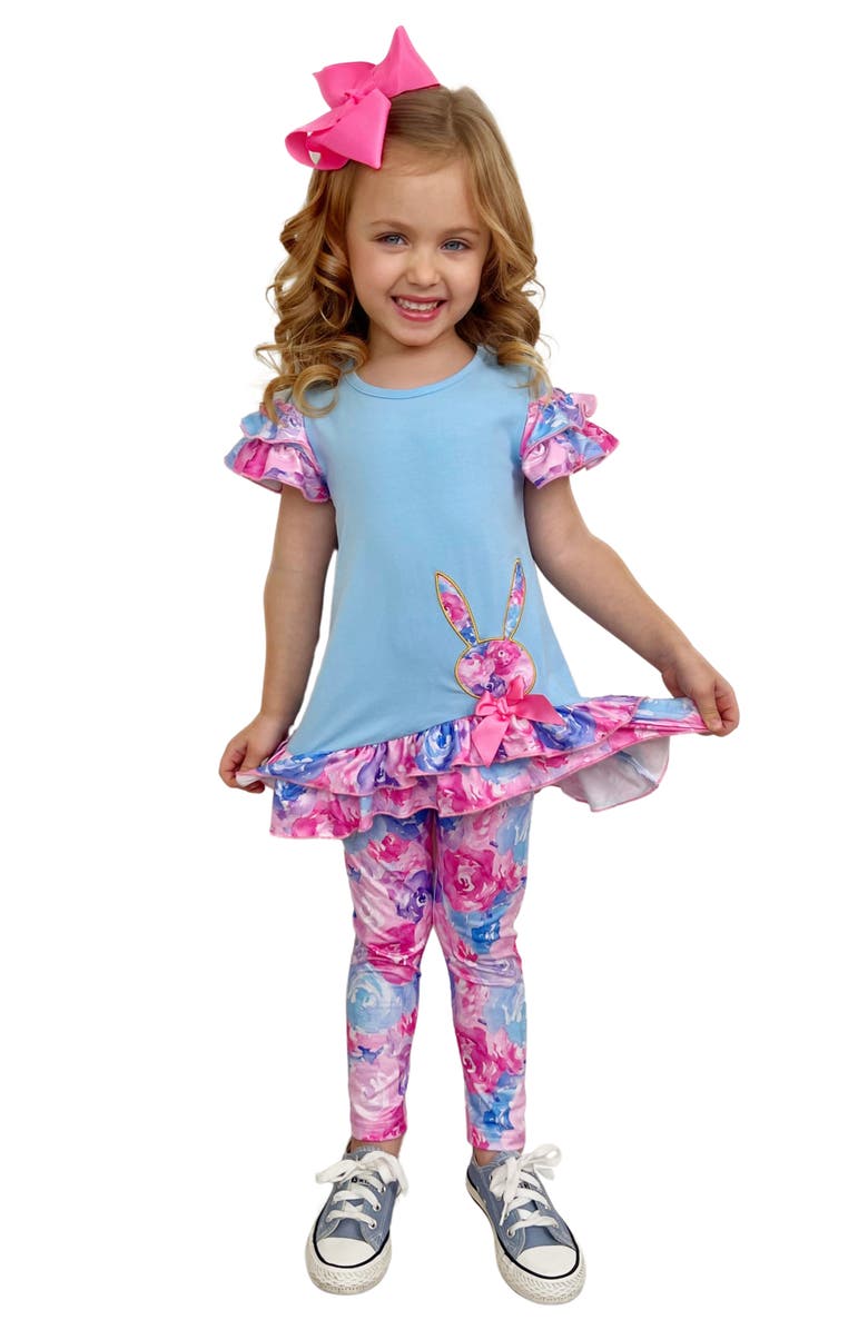Mia Belle Girls Girls Radiant Roses Floral Bunny Legging Set, Main, color, Blue