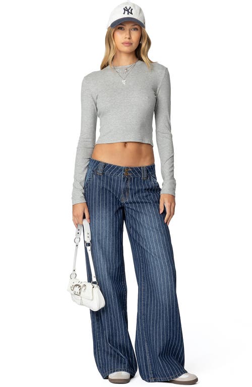 Edikted Cory Stripe Low Rise Wide Leg Jeans In Blue