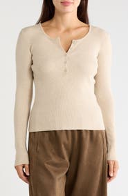 MAX STUDIO Ribbed Crop Henley Sweater