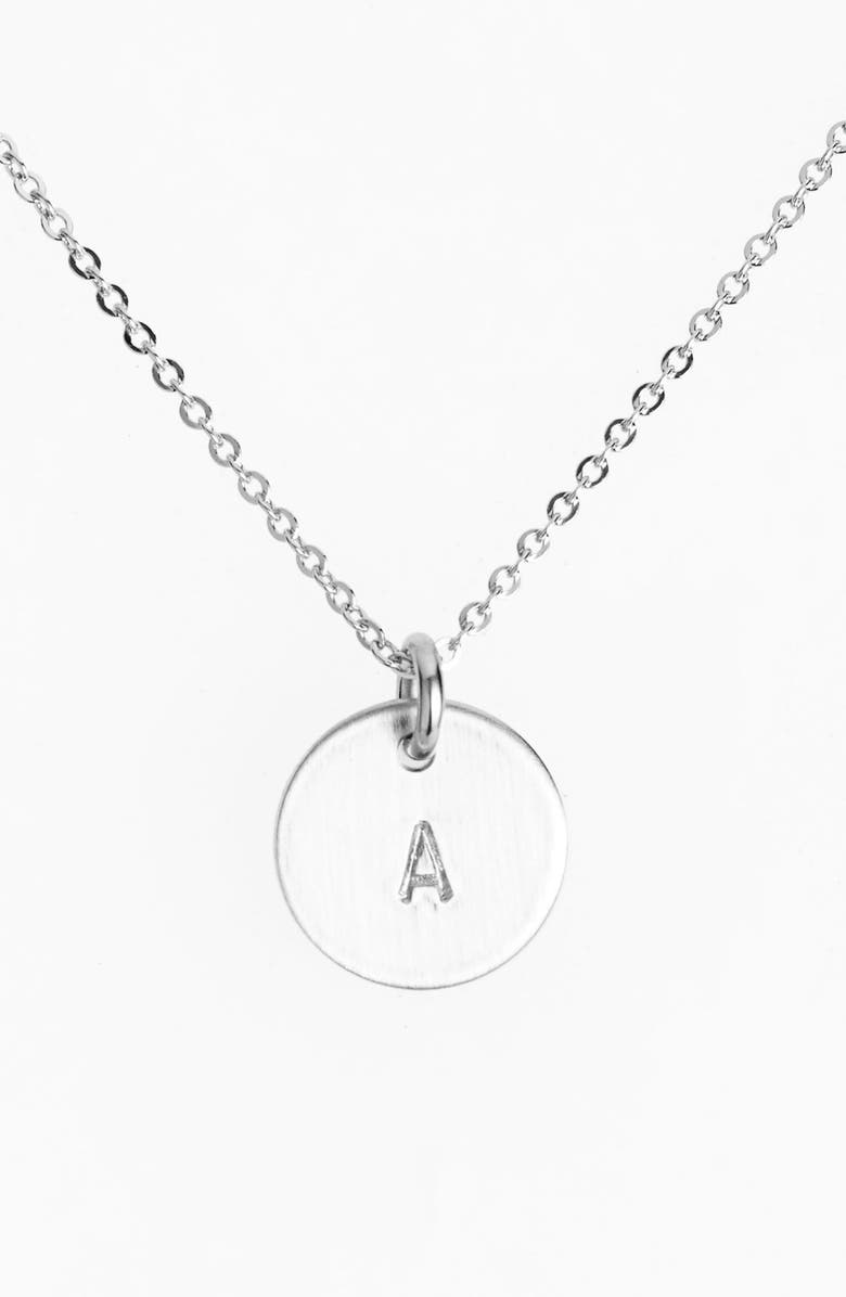 Nashelle Sterling Silver Initial Mini Disc Necklace, Main, color, Sterling Silver A