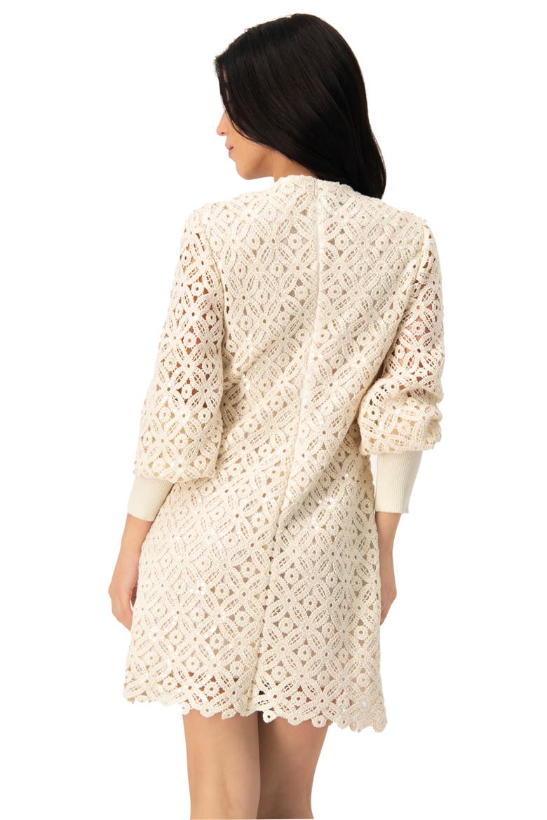 Embroidered Crochet Mini Dress with Sequin Detailing, Alternate, color, Natural