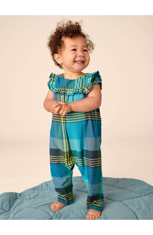 Tea Collection Woven Ruffle Baby Romper In Amazonian Plaid