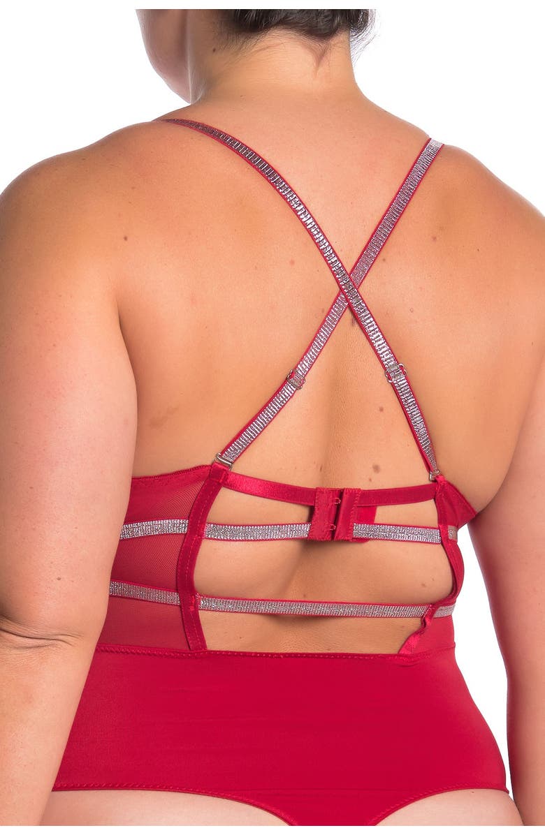 SECRET LACE Lace Front Cutout Thong Bodysuit, Alternate, color, Tango Red