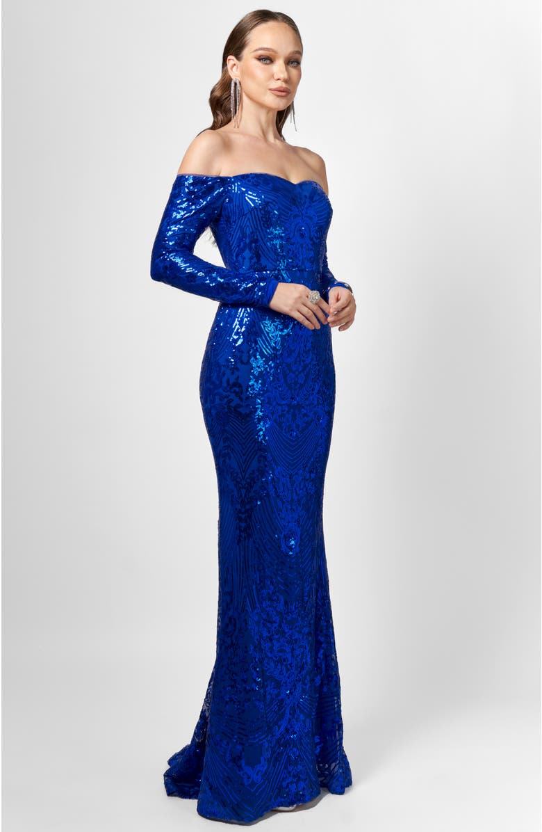 Bariano Zoya Long Sleeve Sequin Gown, Alternate, color, Cobalt