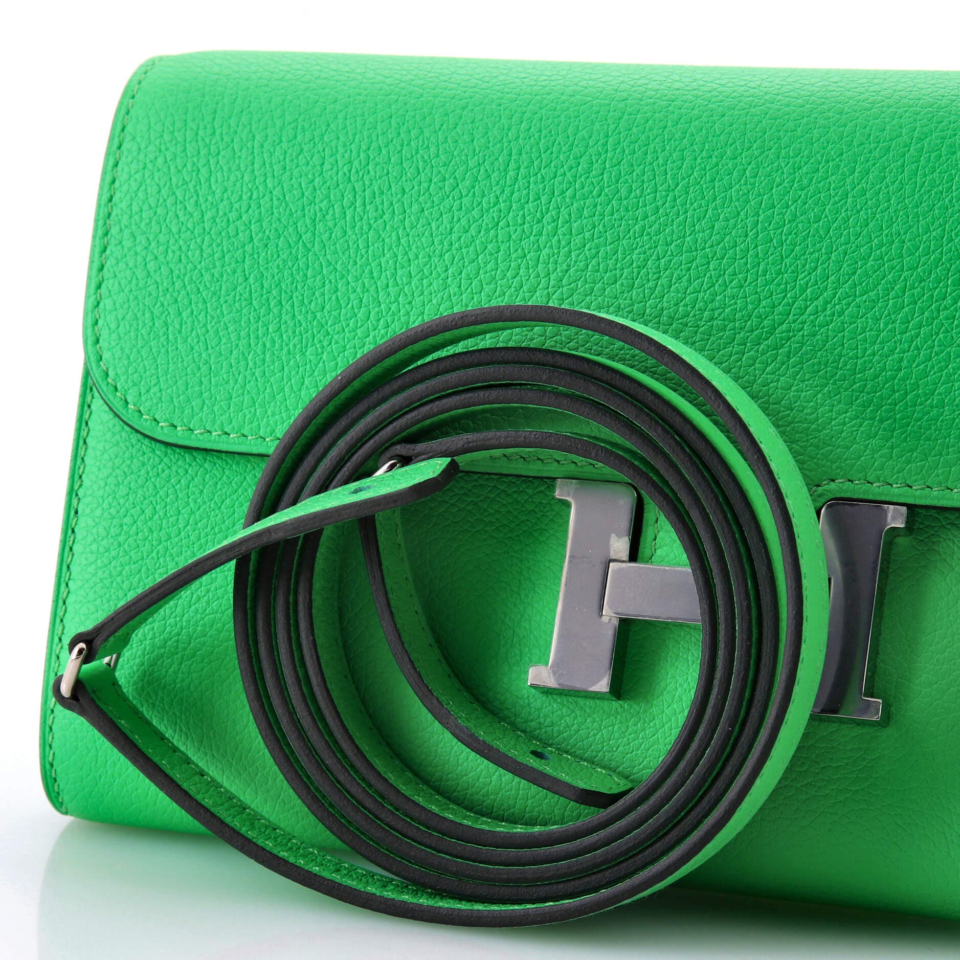 Pre-Owned Hermes Cavale Constance To Go Wallet Evercolor, Alternate, color, Vert Comics