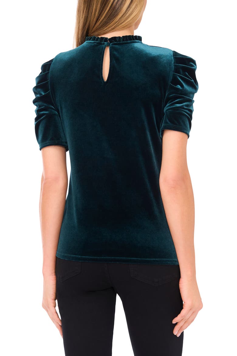 Ruffle Puff Sleeve Velvet Top, Alternate, color, HUNTER GREEN