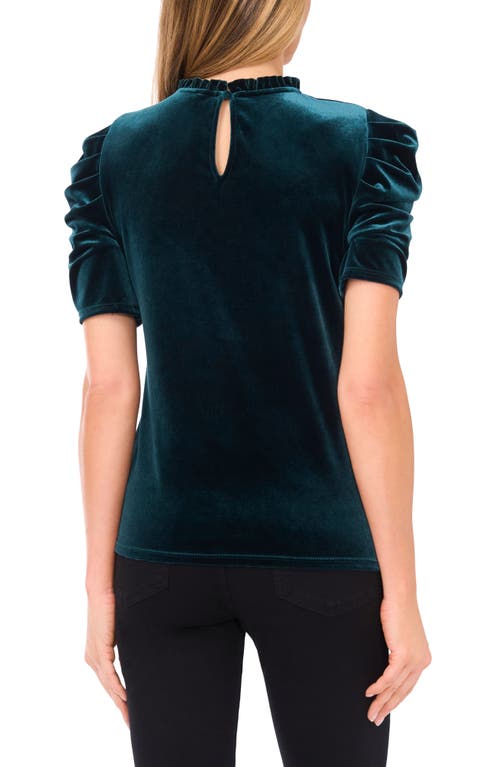 Cece Ruffle Puff Sleeve Velvet Top In Green