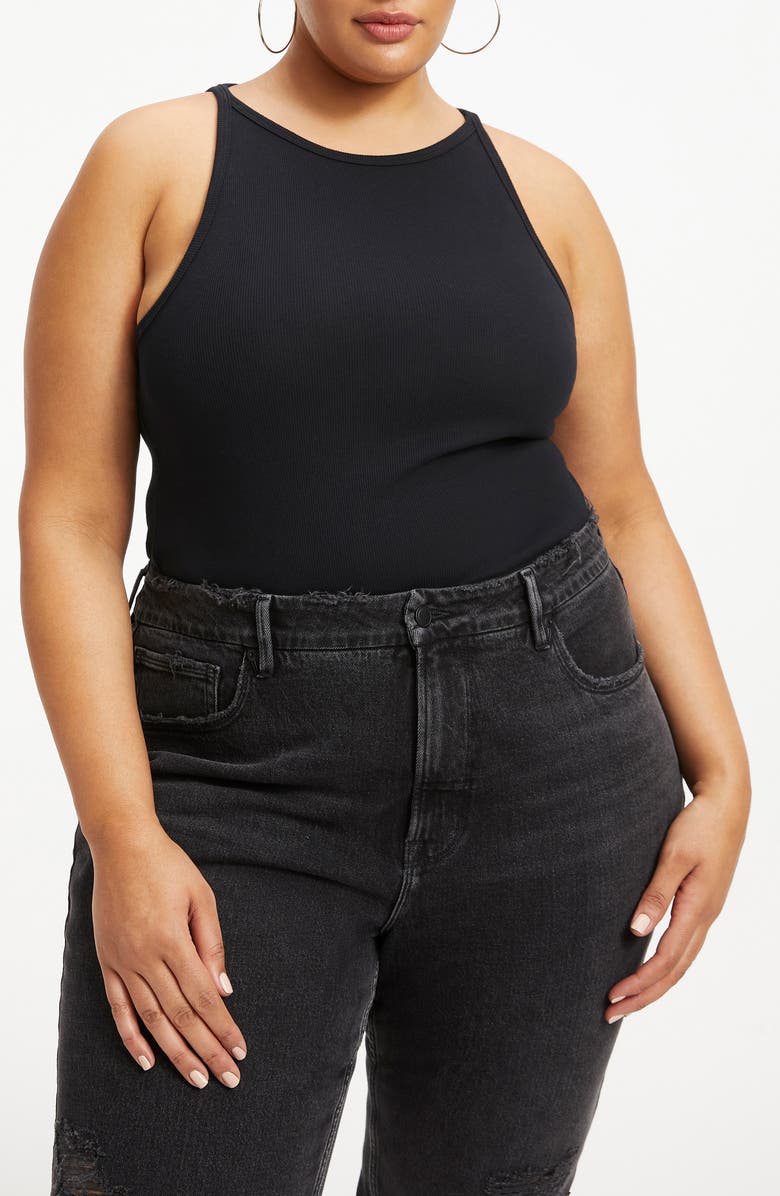 Good American Micro Rib Crewneck Tank, Alternate, color, Black001