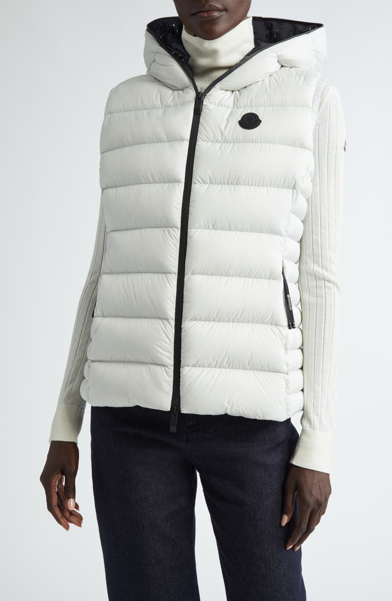 Moncler Barraux Hooded Down Puffer Vest, Main, color, Oyster Mushroom