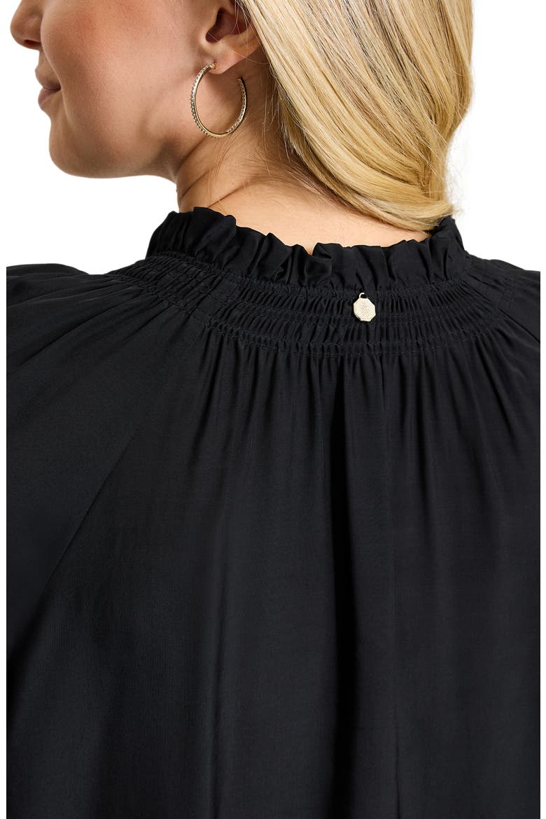 Tie Neck Peasant Top, Alternate, color, BLACK