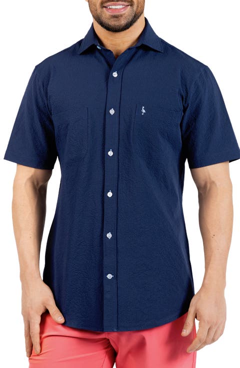 Seersucker Short Sleeve Button-Up Shirt