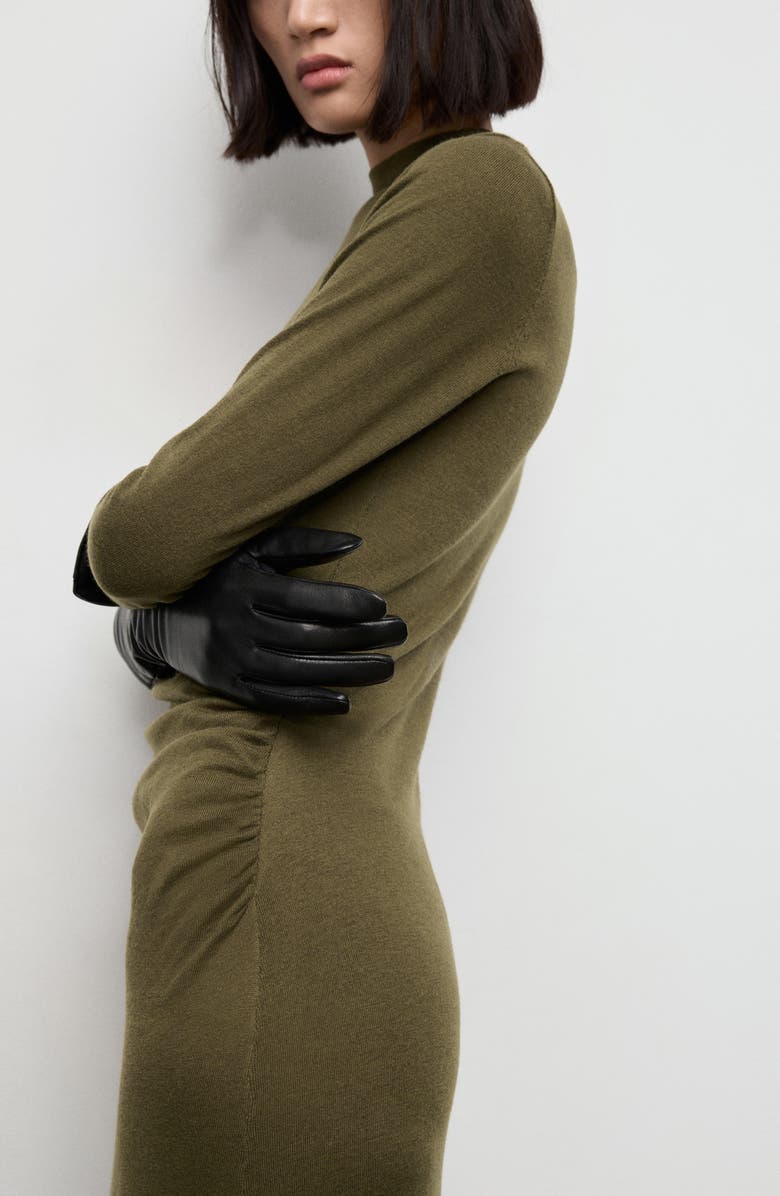 MANGO Long Sleeve Mock Neck Knit Dress, Alternate, color, Khaki Green