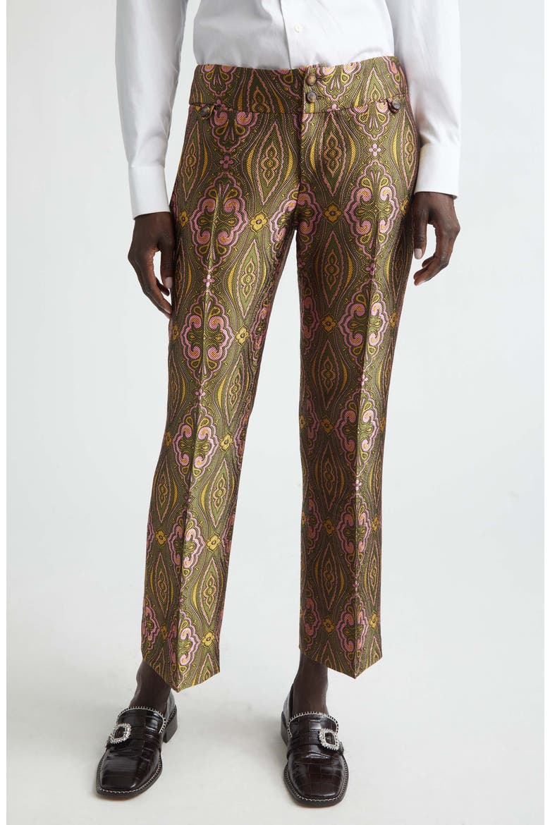 Paisley Jacquard Ankle Trousers, Main, color, MULTICOLOR ON GREEN BASE